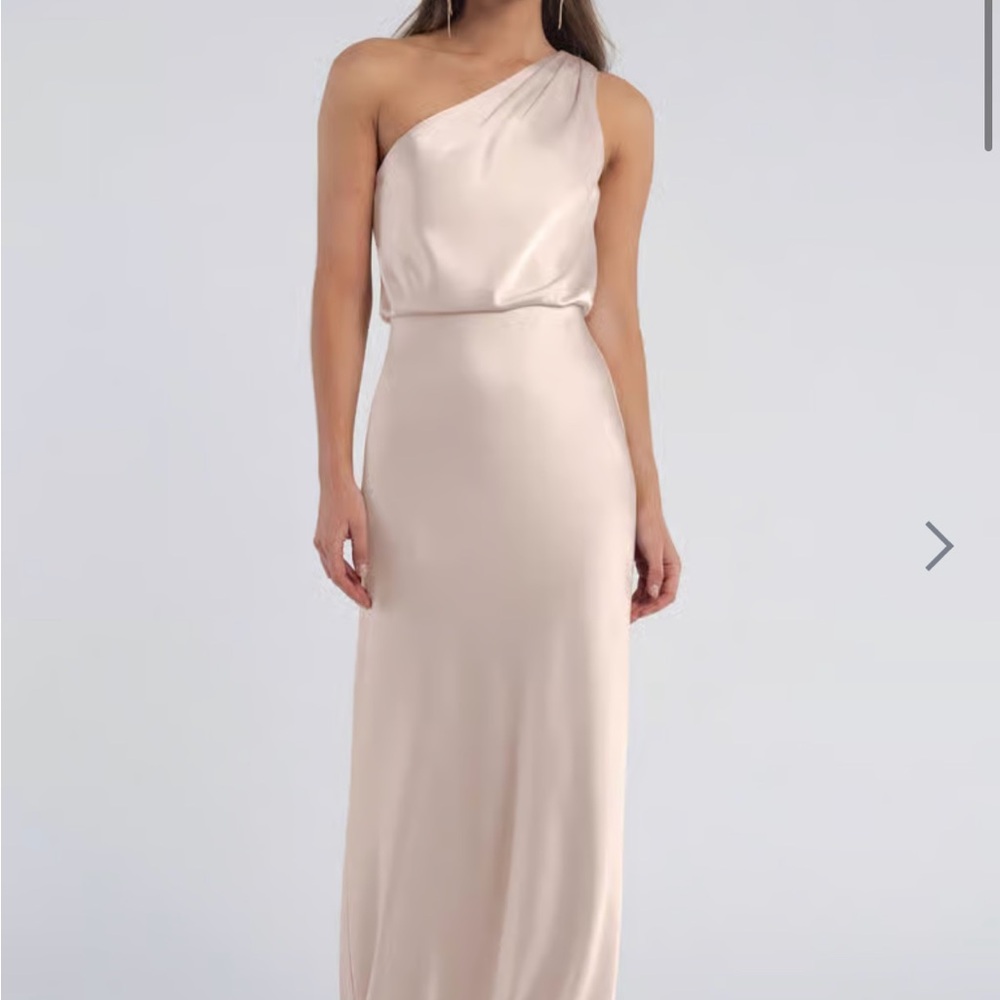 WORN ONCE Jenny Yoo One-Shoulder Satin Bridesmaid Dress in shade Prosecco